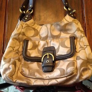 Coach Tan and Brown Shoulder Bag with Signature Style
